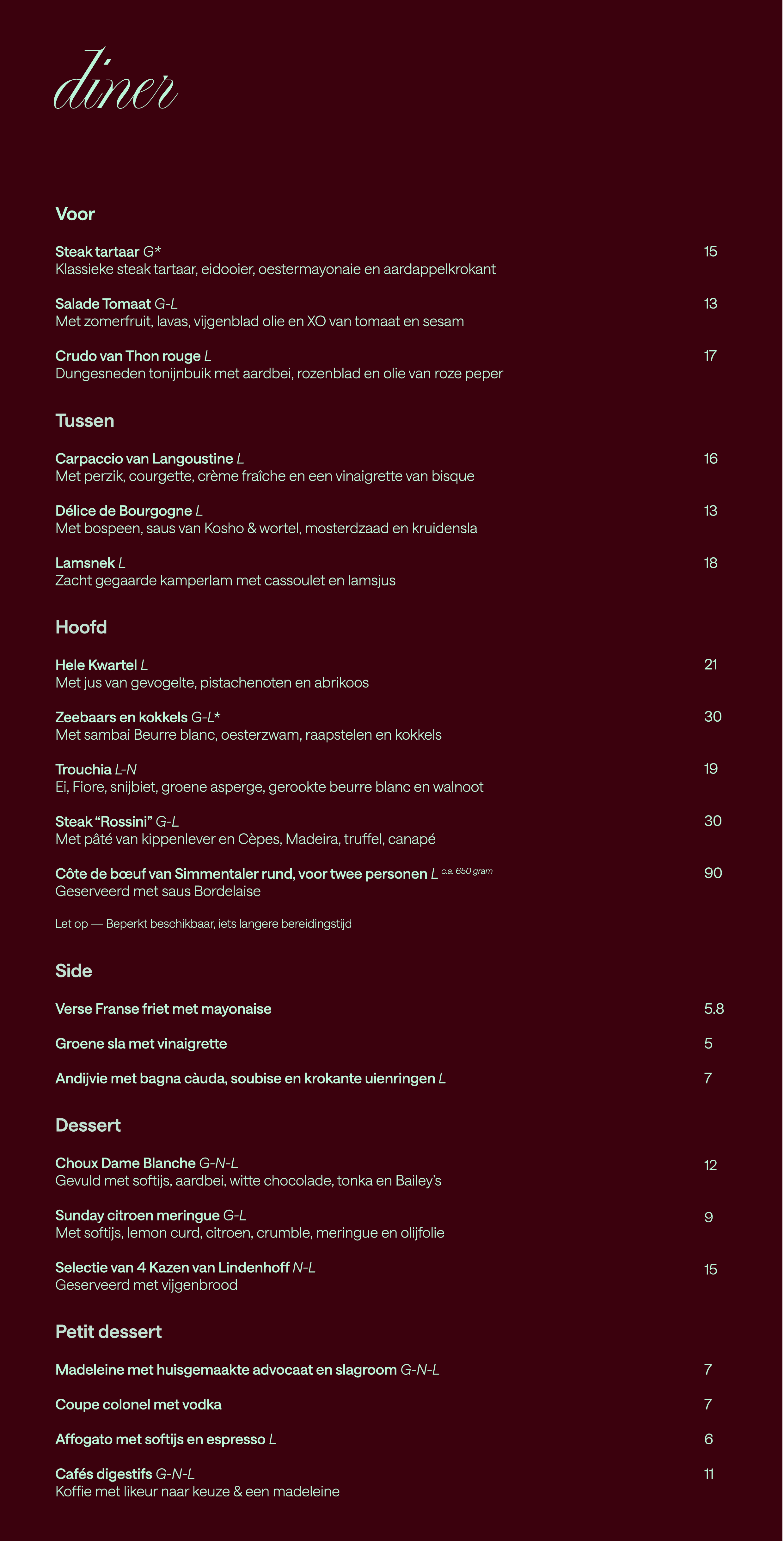 Menukaart — diner